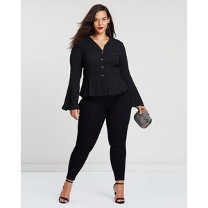 Misguided Curve Horn Button Blouse Peplum Top